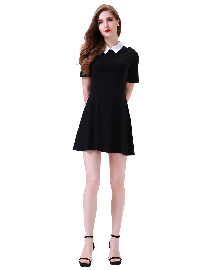 Aphratti Women's Short Sleeve Peter Pan Collar Cute Skater Dress Fit and Flare A-Line Casual Dresses Black Small - Image 4